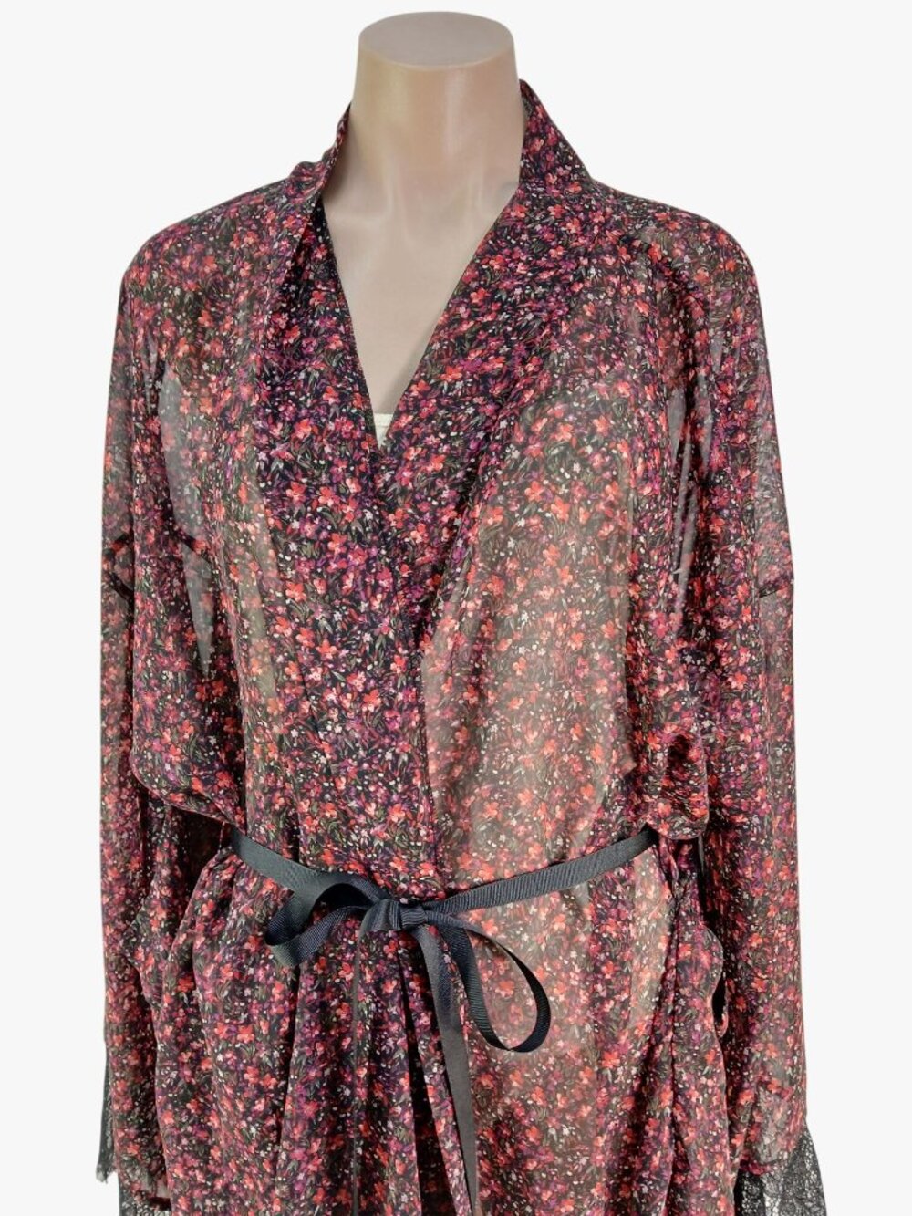 Cacique Floral Babydoll Nighty 4X Lingerie Sheer Lace Kimono Robe Black Red Flor - Picture 5 of 16